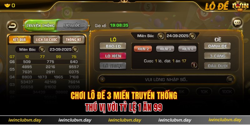 Chơi lô đề 3 miền truyền thống 1 ăn 99