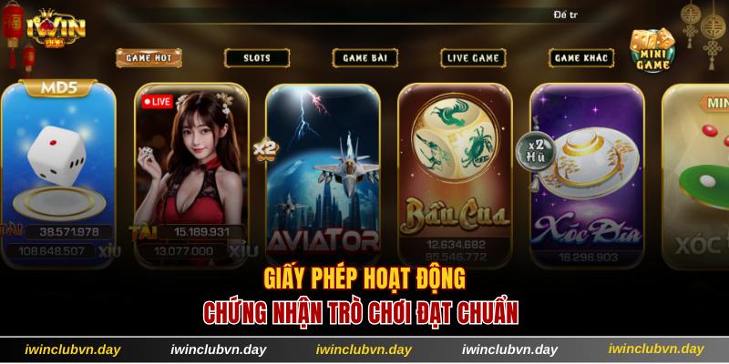 Giấy phép hoạt động chứng nhận trò chơi đạt chuẩn