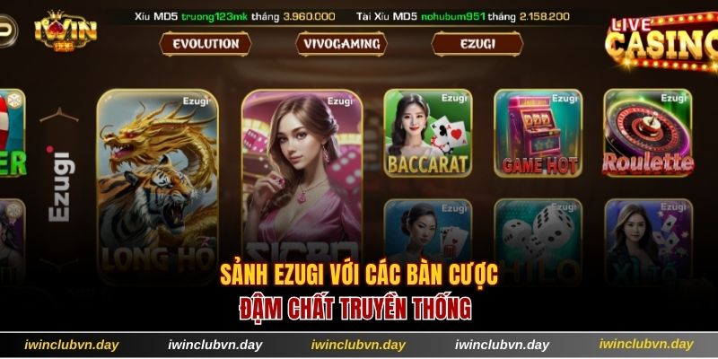 Sảnh Ezugi với các bàn cược đậm chất truyền thống