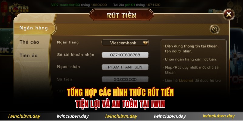 Tổng hợp các hình thức rút tiền IWIN tiện lợi